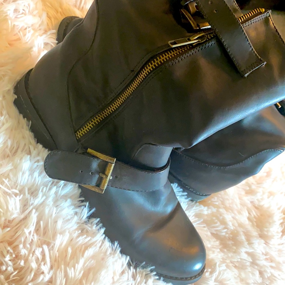 Forever 21 Black Biker Boot Buckle detail